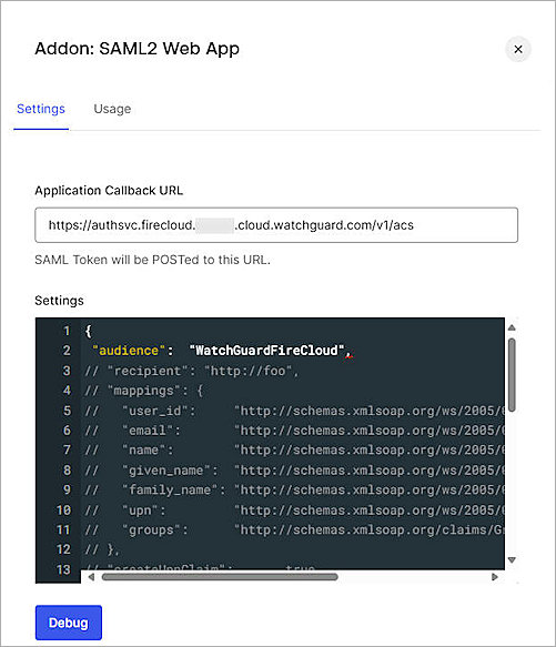 Screenshot of Addon SAML2 Web App window.
